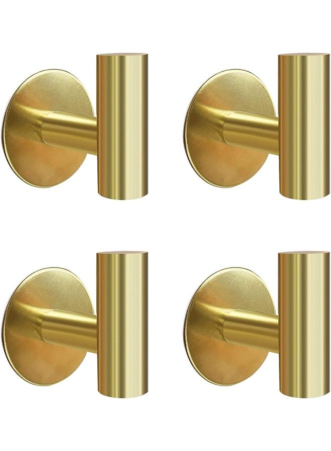 Adhesive Towel Hooks, Brushed Gold SUS 304 Stainless Steel Hooks, Heavy Duty Waterproof Wall Hooks, Self Adhesive Coat Robe Hooks for Bathrooms Kitchen Wall Mounted - Image 1