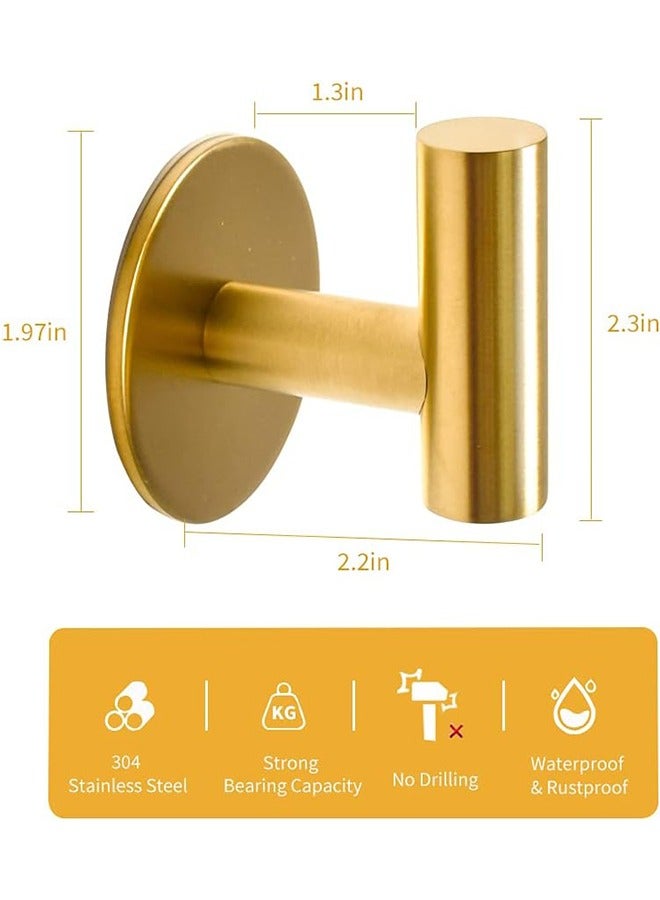 Adhesive Towel Hooks, Brushed Gold SUS 304 Stainless Steel Hooks, Heavy Duty Waterproof Wall Hooks, Self Adhesive Coat Robe Hooks for Bathrooms Kitchen Wall Mounted - Image 2