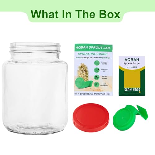 AQBAH Sprouts Maker Glass Jar Multi Use Hygienic Glass 850ml Durable & Reusable for All Seeds and Beans, BPA-Free with 300-Hole Mesh Lid for Airflow, Easy Drainage Design, Set Of 1 (GREEN) - Image 3