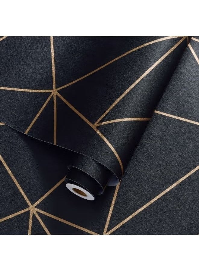 45CM X 10M SELF-ADHESIVE WALLPAPER,HOME BEDROOM AND LIVING ROOM DECORATION, WATERPROOF WALLPAPER, 3D VISUAL BLACK GOLD LINE WALLPAPER