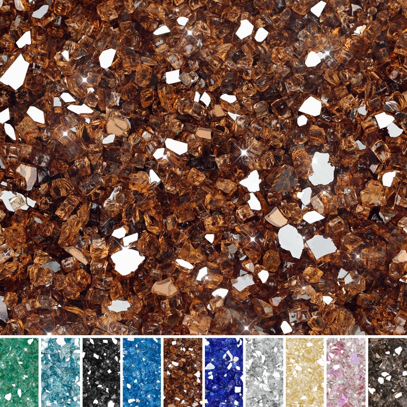 Skyflame High Luster 15-Pound Reflective Fire Glass for Fire Pit Fireplace Landscaping, 1/4-Inch Copper Reflective