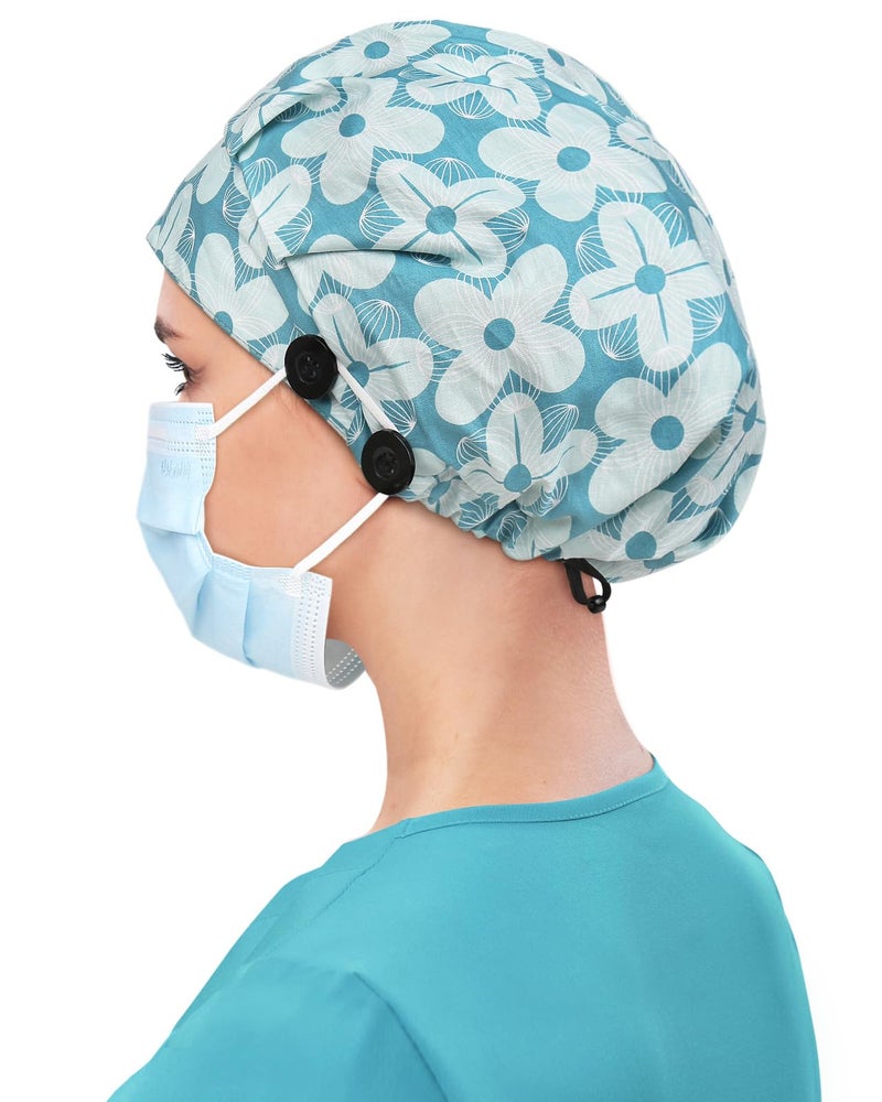 Hachapy Womens Scrub Caps Silk Satin Lined for Surgical Nurse Head Cap Bouffant Hats Sky White - Image 3