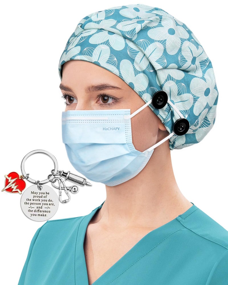 Hachapy Womens Scrub Caps Silk Satin Lined for Surgical Nurse Head Cap Bouffant Hats Sky White - Image 1