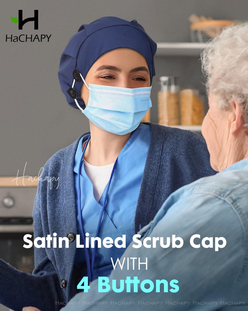 Hachapy Womens Scrub Caps Silk Satin Lined for Surgical Nurse Head Cap Bouffant Hats Sky White - Image 5