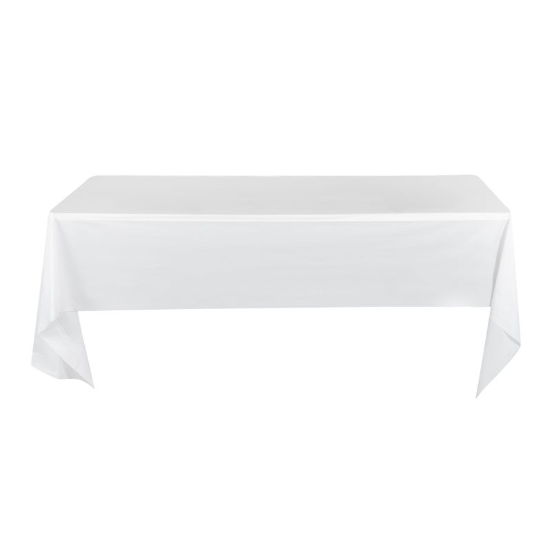 Restaurantware-Table Tek 108 x 54 Inch Party Table Covers, 20 Waterproof Table Covers - Disposable, No-Wrinkle, White Plastic Rectangle Table Covers, For Parties, Banquets, And Events - Image 1