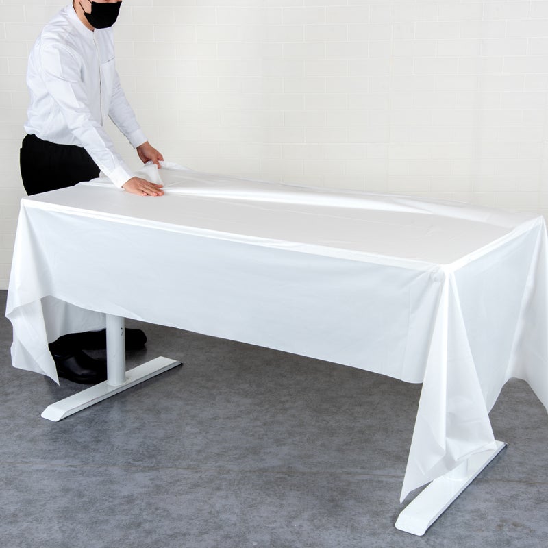 Restaurantware-Table Tek 108 x 54 Inch Party Table Covers, 20 Waterproof Table Covers - Disposable, No-Wrinkle, White Plastic Rectangle Table Covers, For Parties, Banquets, And Events - Image 5