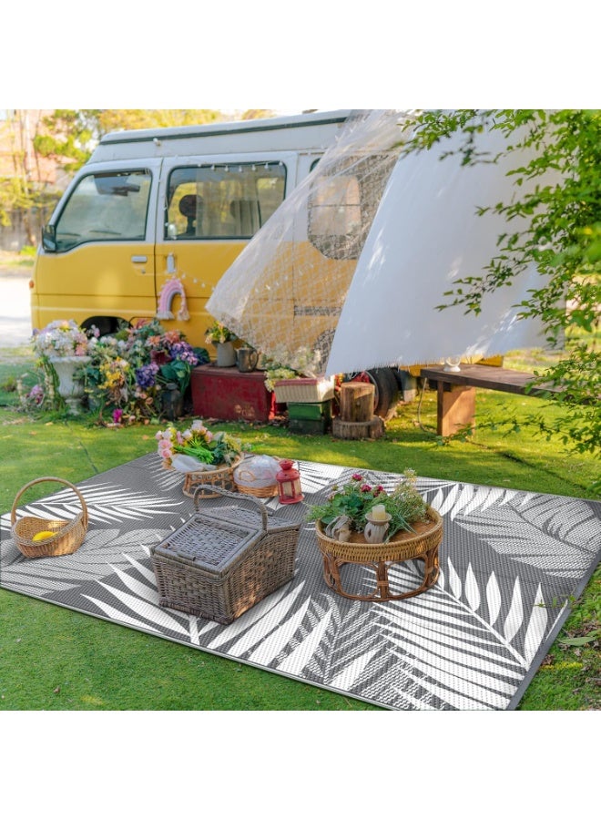 Soofam Outdoor Rug 6' x 9' Waterproof for Patios Clearance, Reversible Plastic Straw Camping Carpet, Large Area Rugs Mats RV, Picnic, Backyard, Deck, Balcony, Porch, Beach, Grey&White - Image 3