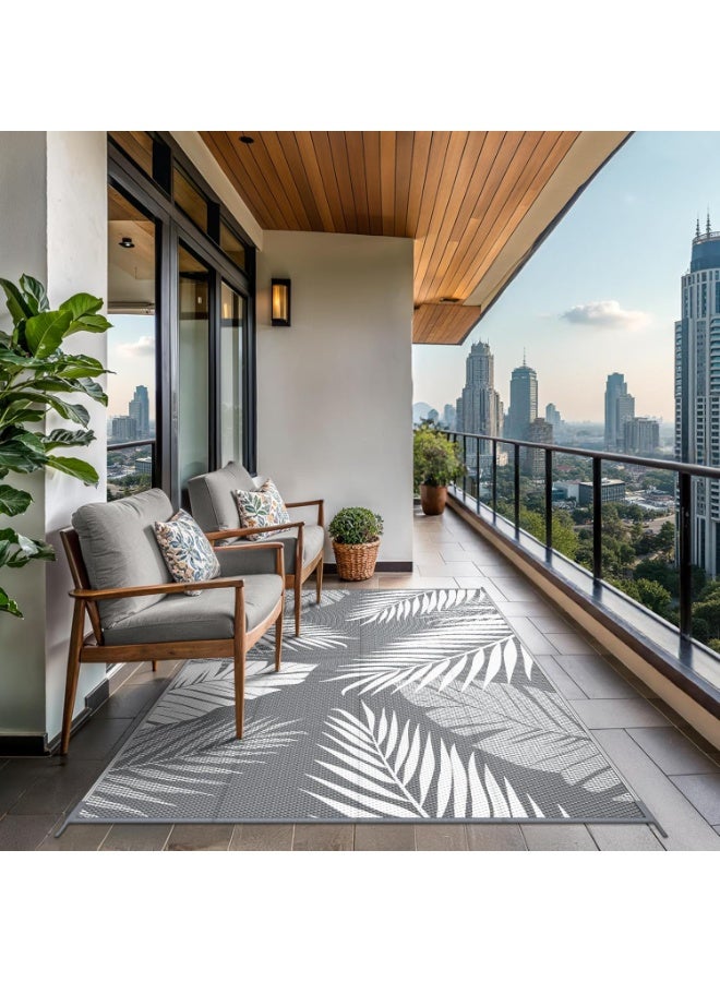 Soofam Outdoor Rug 6' x 9' Waterproof for Patios Clearance, Reversible Plastic Straw Camping Carpet, Large Area Rugs Mats RV, Picnic, Backyard, Deck, Balcony, Porch, Beach, Grey&White - Image 4