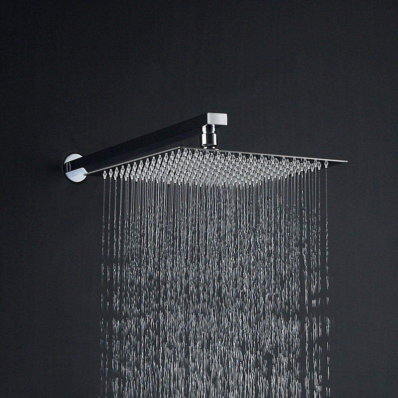 ANMEX 6x6 6inch UltraSlim Stailness Steel Heavy Rain Shower Head with 15inch Arm Silver Chrome Finish
