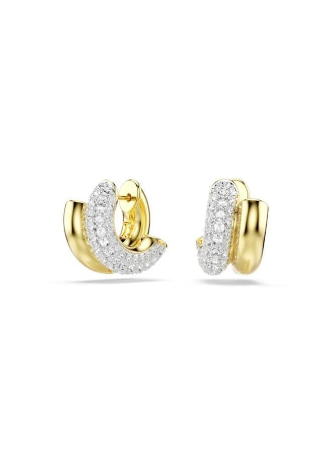 Dextera White Crystal Gold Tone Plated Mini Hoop Pierced Earrings