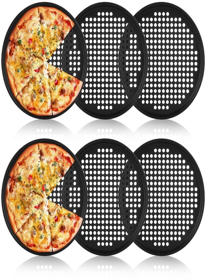 AKOLAFE 6 Pack 12 Inch Pizza Pan for Oven Round Pizza Pan with Holes Large Pizza Tray Set Carbon Steel Non Stick Pizza Plates Perforated Pizza Baking Sheet Personal Metal Platter for Grilling, Cooking - Image 1