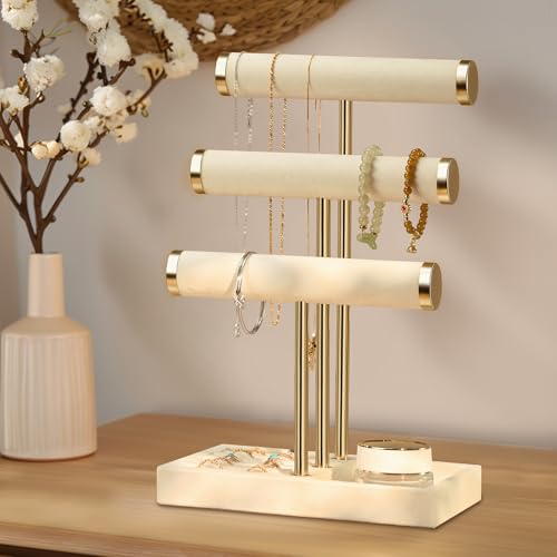 bussdis 3 Tier Bracelet Holder Display Detachable T Bar Beige Velvet Bracelet Holder Jewelry Holder Organizer for Bracelet Necklace Watches Rings - Image 3