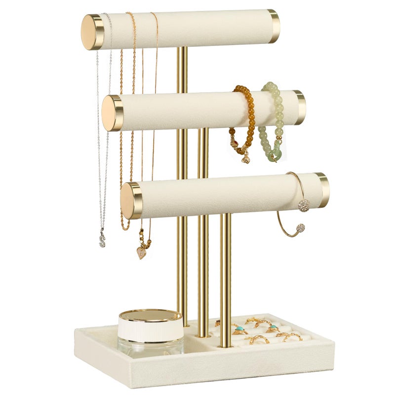 bussdis 3 Tier Bracelet Holder Display Detachable T Bar Beige Velvet Bracelet Holder Jewelry Holder Organizer for Bracelet Necklace Watches Rings - Image 2