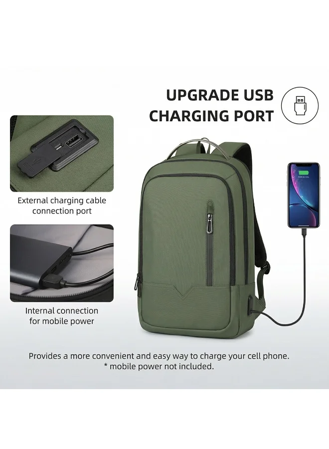 موبكوس حقيبة ظهر موبكوس الخضراء 8228 إيليت للكمبيوتر المحمول مع منفذ شحن USB - حقيبة ظهر مقاومة للماء ومضادة للسرقة مناسبة للسفر والعمل للرجال والنساء، مصنوعة من قماش أكسفورد رفيع للعمل والجامعة