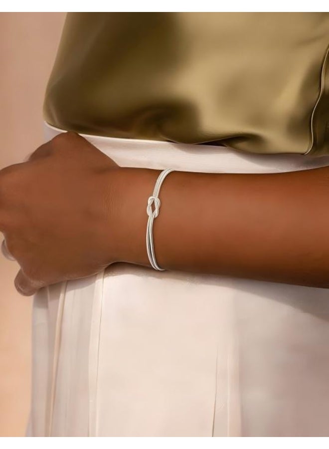 Valentine's Day Gift Silver Knot Bracelet For Women Non Fading Exquisite Stackable Adjustable Bracelet With Lobster Clasp - Image 5
