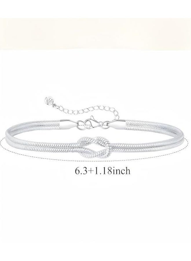 Valentine's Day Gift Silver Knot Bracelet For Women Non Fading Exquisite Stackable Adjustable Bracelet With Lobster Clasp - Image 3