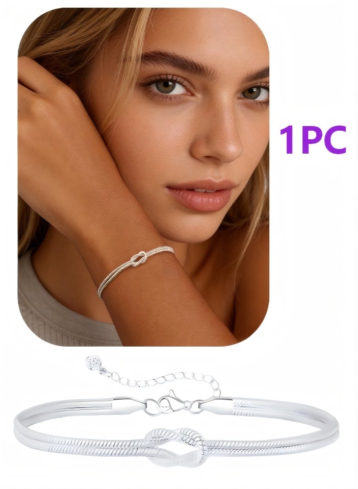 Valentine's Day Gift Silver Knot Bracelet For Women Non Fading Exquisite Stackable Adjustable Bracelet With Lobster Clasp - Image 1