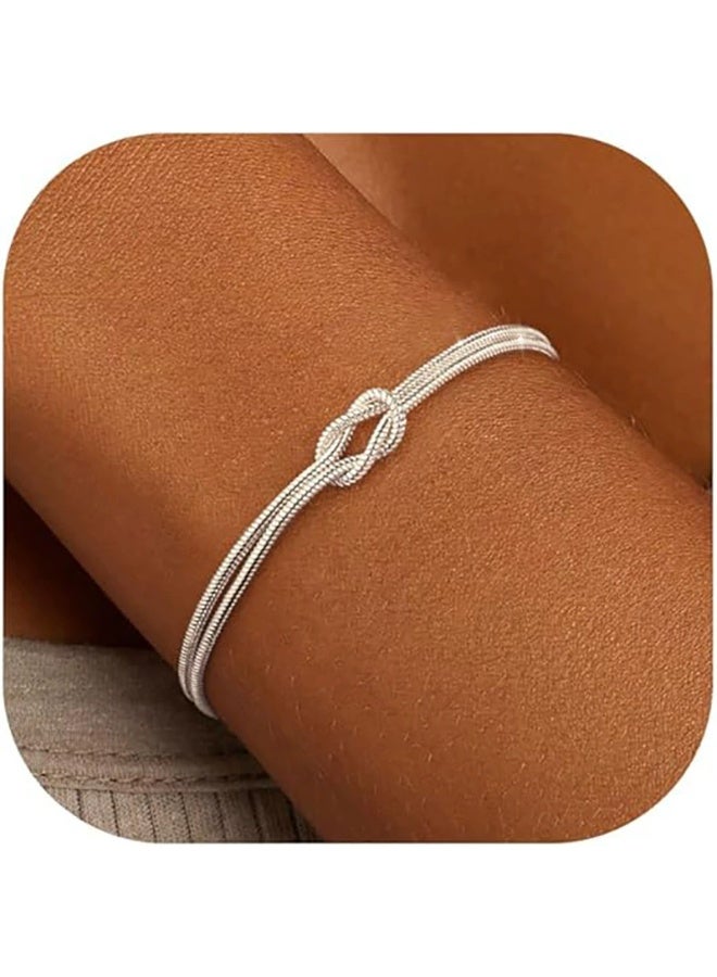 Valentine's Day Gift Silver Knot Bracelet For Women Non Fading Exquisite Stackable Adjustable Bracelet With Lobster Clasp - Image 2