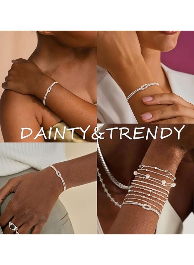 Valentine's Day Gift Silver Knot Bracelet For Women Non Fading Exquisite Stackable Adjustable Bracelet With Lobster Clasp - Image 4