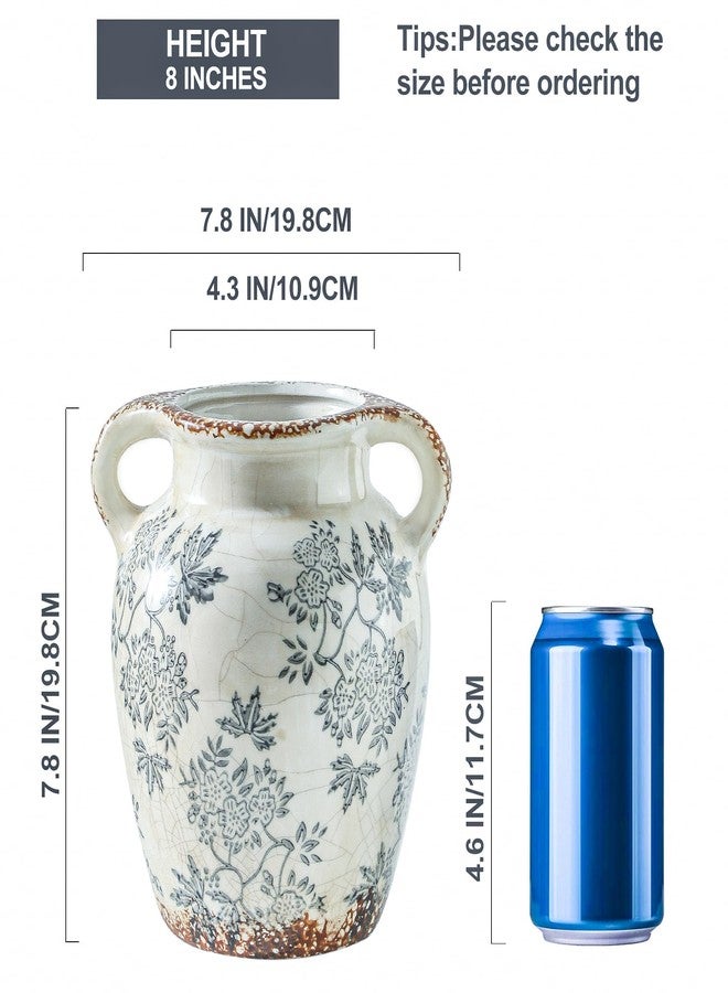 Enra Vintage vase with Handle,Blue and White Ceramic Decorative Flower vase, Chinoiserie Floral Vase,Large Rustic Vases for Home Decors, Living Room, Bookshelf, Office,7.8 in - Image 2