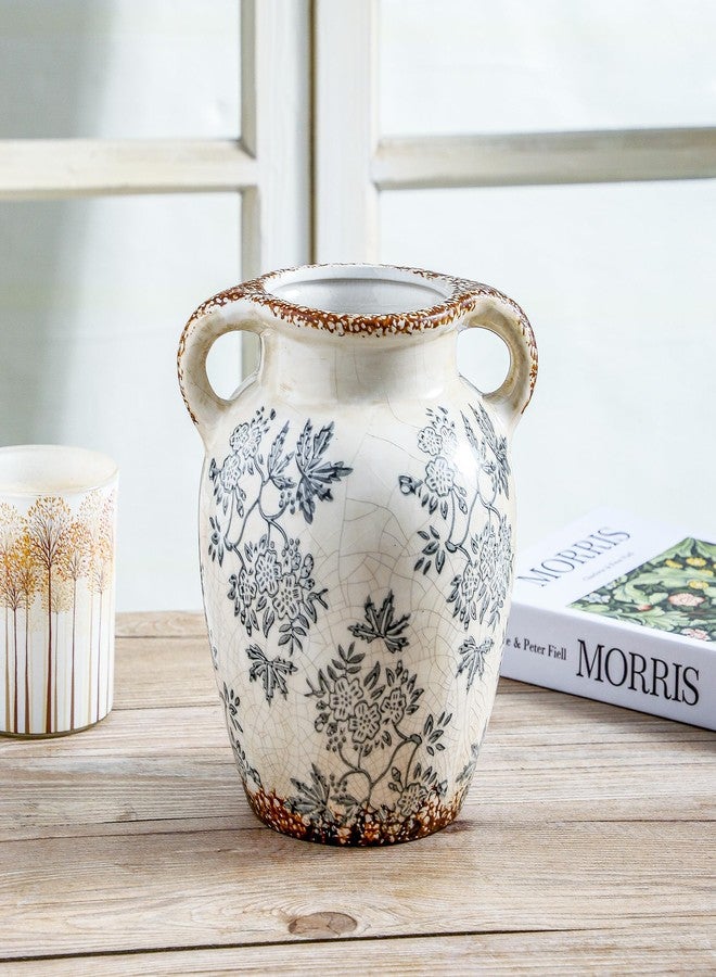 Enra Vintage vase with Handle,Blue and White Ceramic Decorative Flower vase, Chinoiserie Floral Vase,Large Rustic Vases for Home Decors, Living Room, Bookshelf, Office,7.8 in - Image 3