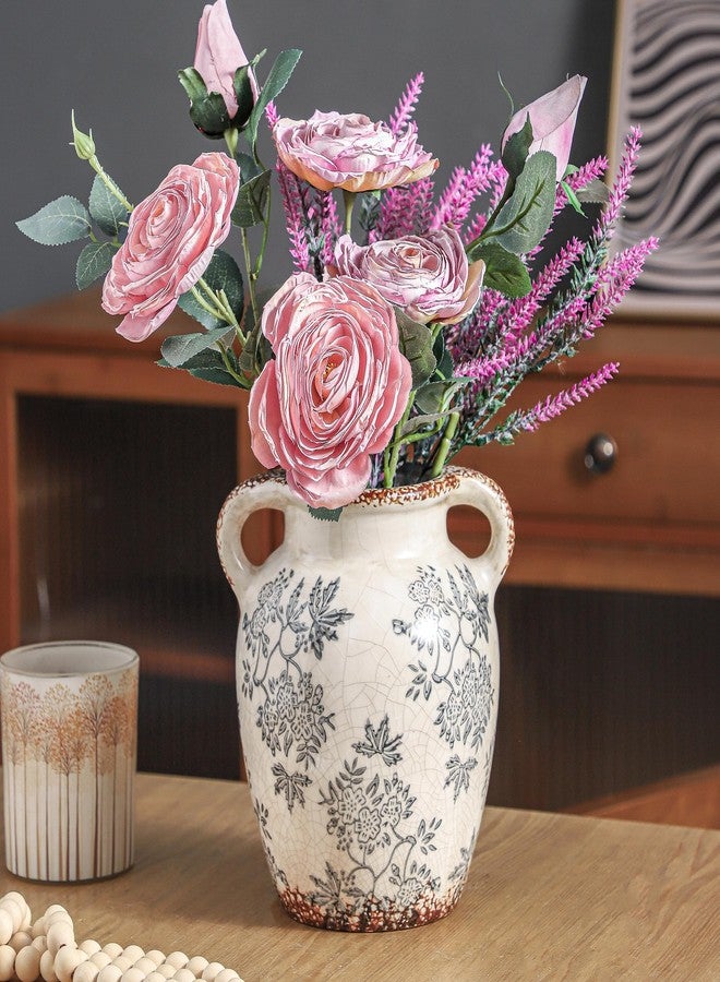 Enra Vintage vase with Handle,Blue and White Ceramic Decorative Flower vase, Chinoiserie Floral Vase,Large Rustic Vases for Home Decors, Living Room, Bookshelf, Office,7.8 in - Image 5