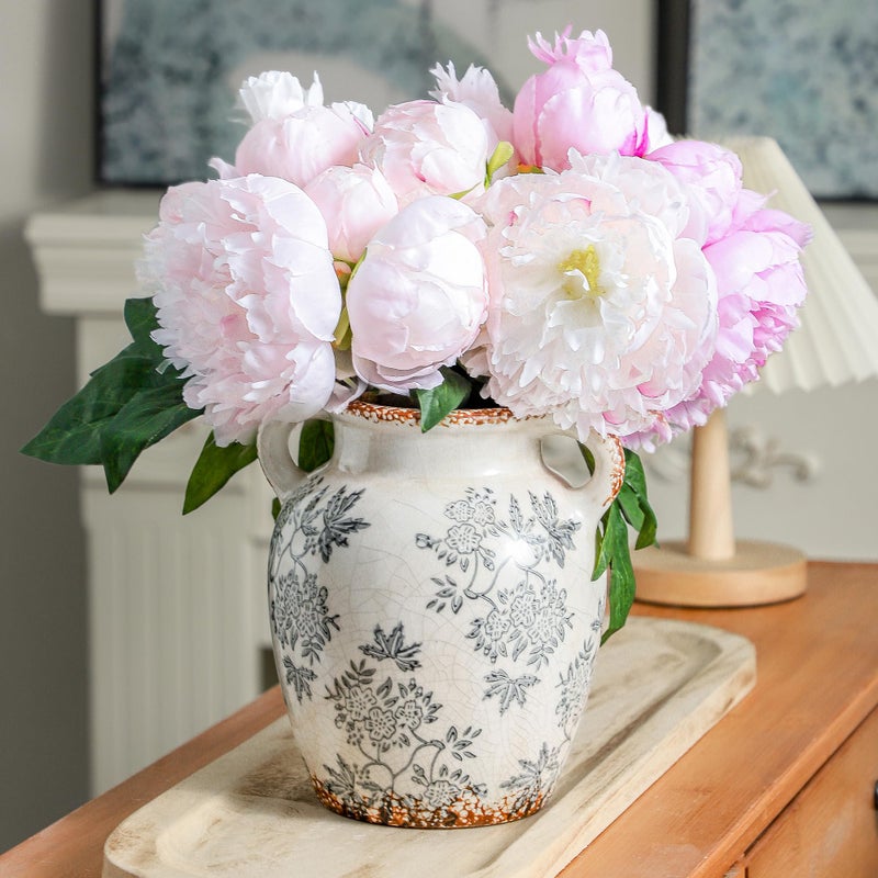 Enra Vintage vase with Handle,Blue and White Ceramic Decorative Flower vase, Chinoiserie Floral Vase,Large Rustic Vases for Home Decors, Living Room, Bookshelf, Office,7.8 in - Image 1