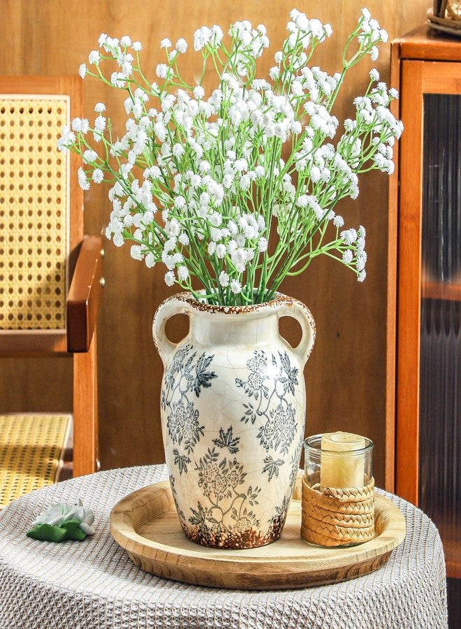 Enra Vintage vase with Handle,Blue and White Ceramic Decorative Flower vase, Chinoiserie Floral Vase,Large Rustic Vases for Home Decors, Living Room, Bookshelf, Office,7.8 in - Image 4