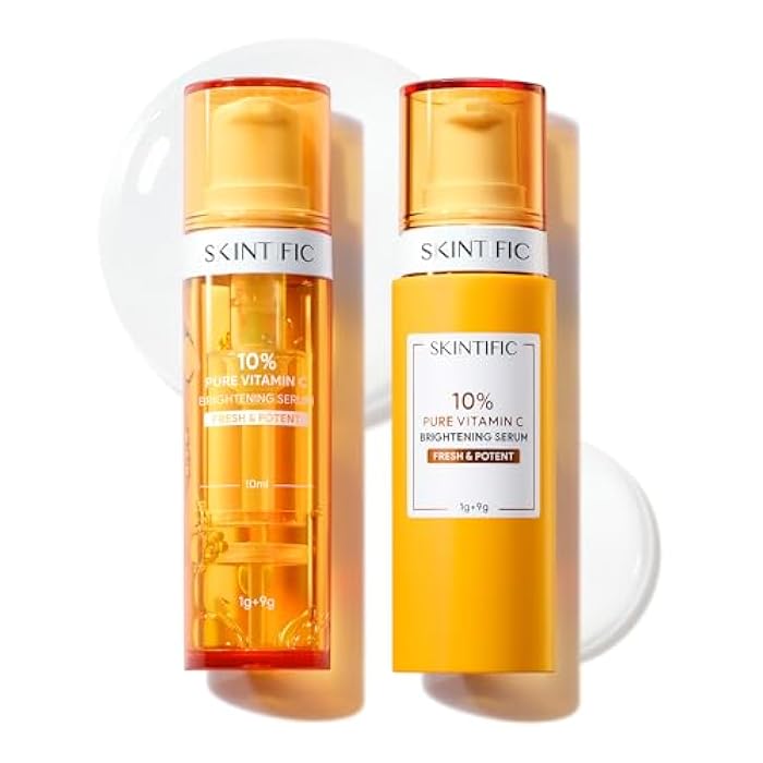 SKINTIFIC Dual-Chamber Fresh Vitamin C Brightening Serum for Face, 10% Pure Vit C Powder Serum, Dark Spot Corrector, Oxidation-Proof with UV Shield - Image 1