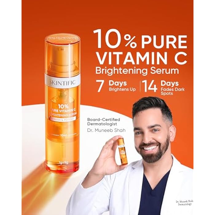 SKINTIFIC Dual-Chamber Fresh Vitamin C Brightening Serum for Face, 10% Pure Vit C Powder Serum, Dark Spot Corrector, Oxidation-Proof with UV Shield - Image 2