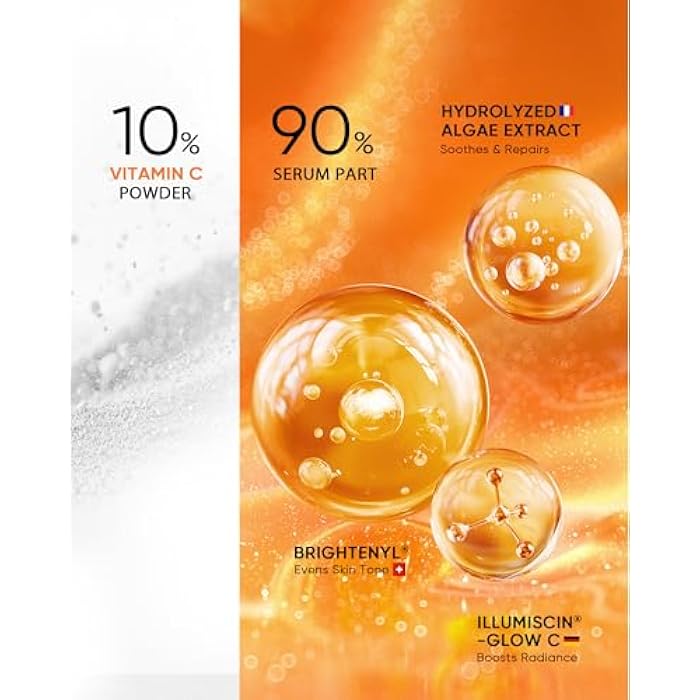 SKINTIFIC Dual-Chamber Fresh Vitamin C Brightening Serum for Face, 10% Pure Vit C Powder Serum, Dark Spot Corrector, Oxidation-Proof with UV Shield - Image 4
