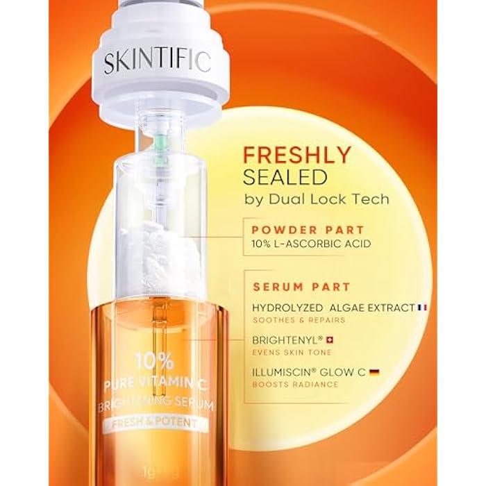 SKINTIFIC Dual-Chamber Fresh Vitamin C Brightening Serum for Face, 10% Pure Vit C Powder Serum, Dark Spot Corrector, Oxidation-Proof with UV Shield - Image 3