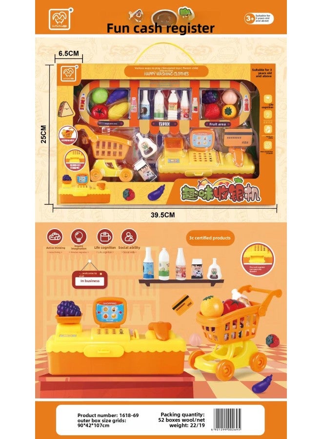 Spot Children's Play Toys Girls Simulation Kitchenware Mini Home Appliances Dessert Stall Training Class Gift Wholesale-Color:1918-69 Fun Cash Register Set +39.5cm Window Gift Box - Image 1