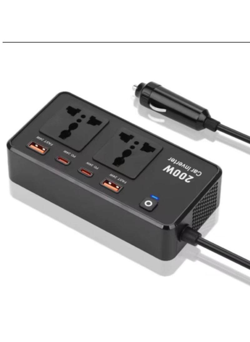 ELTRAZONE Power Inverter Car Adapter 200W – 12V to 220V Voltage Converter for Electric Devices – Includes USB & Type-C Ports, Universal Charging for Laptops, Smartphones & More – Compact & Portable - Image 3