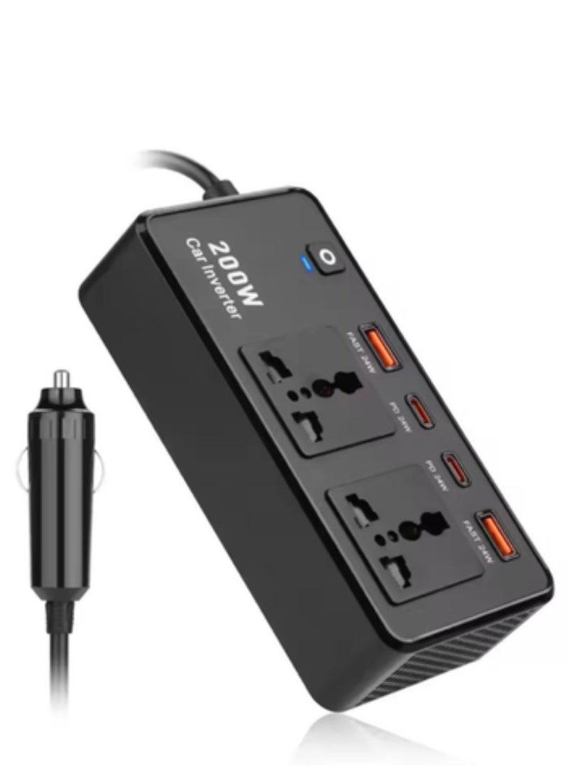 ELTRAZONE Power Inverter Car Adapter 200W – 12V to 220V Voltage Converter for Electric Devices – Includes USB & Type-C Ports, Universal Charging for Laptops, Smartphones & More – Compact & Portable - Image 4