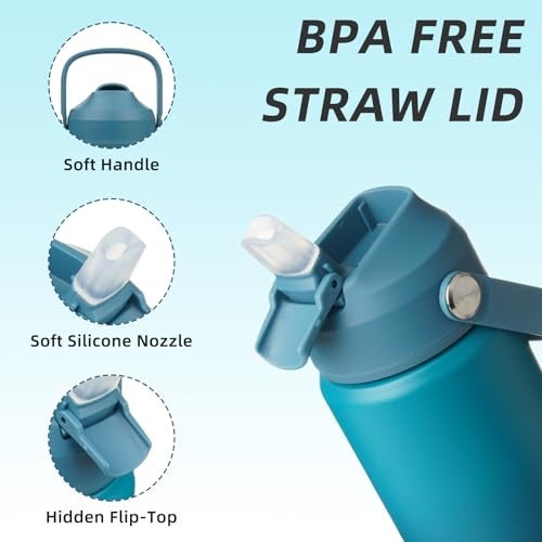 BJPKPK Insulated Water Bottle with Straw Lid 18oz Thermo Water Bottles with Soft Nozzle Flex Handle Nonslip Boot BPA Free Leak Proof Stainless Steel Metal Thermo Tumblers CupsVast - Image 3