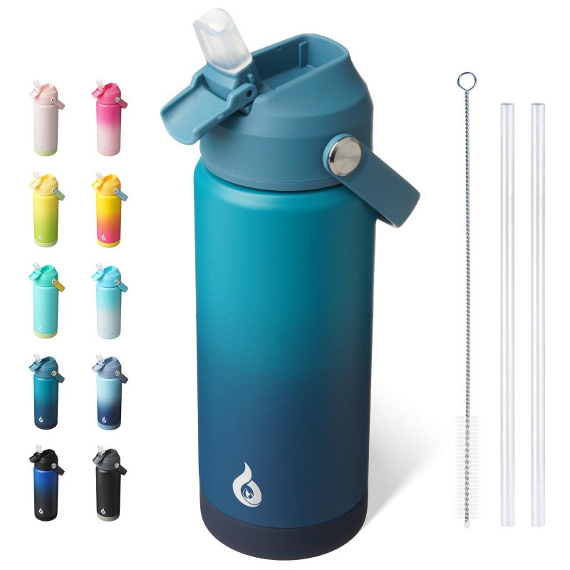 BJPKPK Insulated Water Bottle with Straw Lid 18oz Thermo Water Bottles with Soft Nozzle Flex Handle Nonslip Boot BPA Free Leak Proof Stainless Steel Metal Thermo Tumblers CupsVast - Image 2