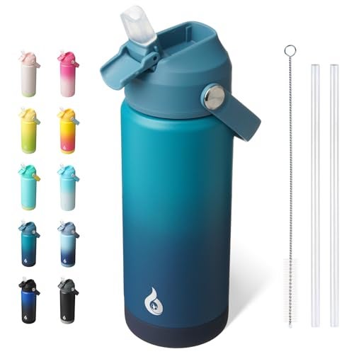 BJPKPK Insulated Water Bottle with Straw Lid 18oz Thermo Water Bottles with Soft Nozzle Flex Handle Nonslip Boot BPA Free Leak Proof Stainless Steel Metal Thermo Tumblers CupsVast - Image 1