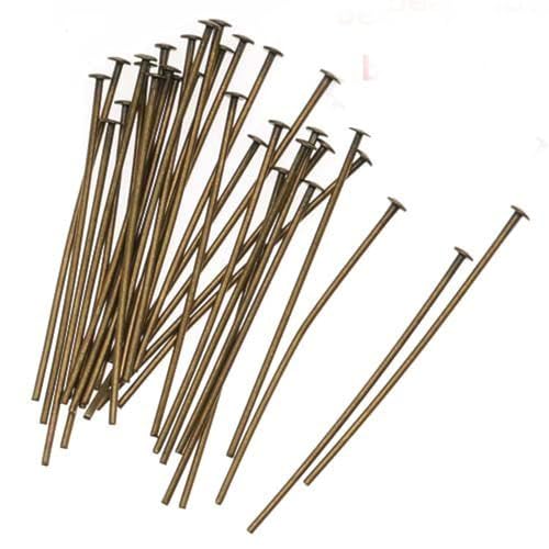 zhiteng 200 PCS Flat Head Pins Jewelry Making Needles Earrings Beading Findings Bracelets Necklaces Beads Clasp Connector Accessories Materials (Bronze, Head Pin 60 mm) - Image 1
