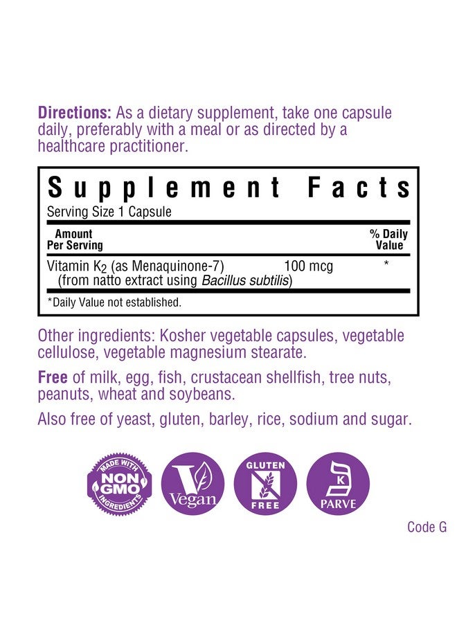 Bluebonnet كبسولات فيتامين K2 النباتية 100 عدّ - Image 3