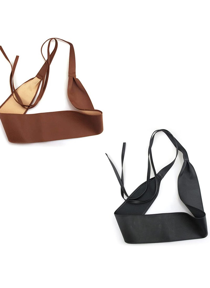 KASTWAVE - 2 Women's Belts Leather Wide Belt Ties and Wraparound Bows - Image 1
