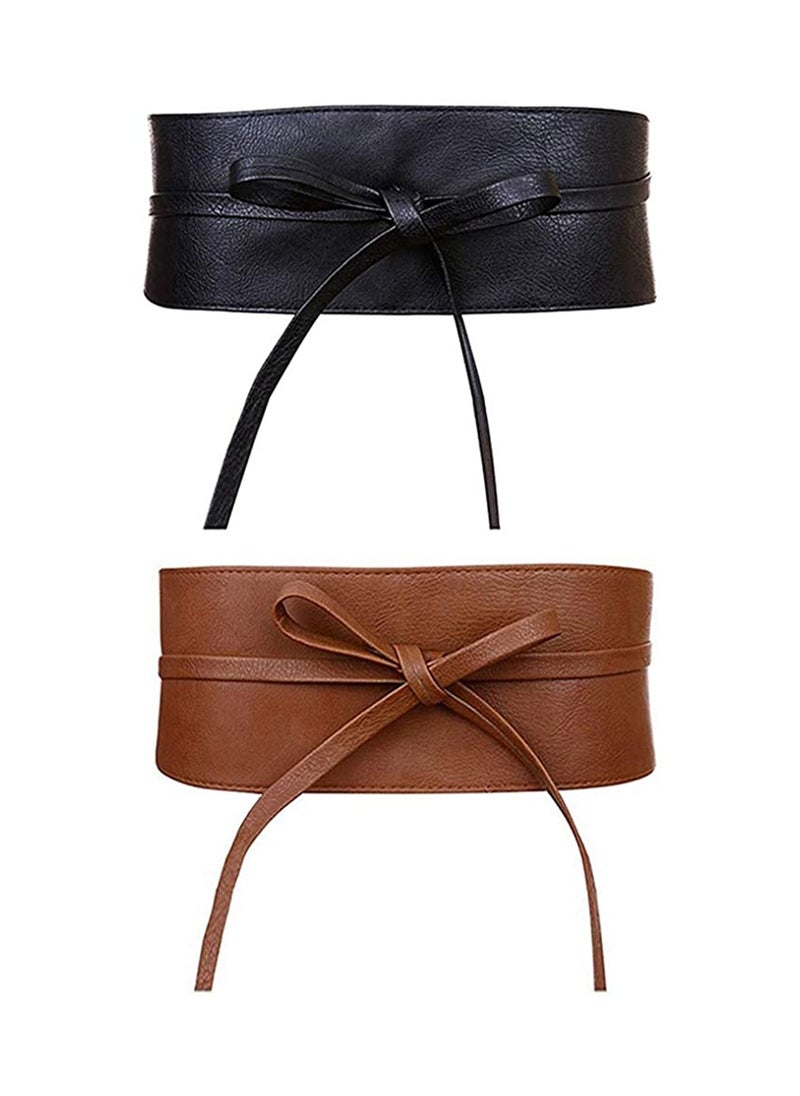 KASTWAVE - 2 Women's Belts Leather Wide Belt Ties and Wraparound Bows - Image 1