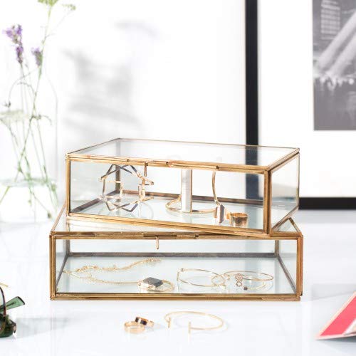 ARTINCO Art India Collections Vintage Rectangular Brass Glass Box, Multiutility Purpose - Jewelry Organizer, Decorative Accent, Wedding Bridal Party Gift 18X12X5 Cm - Image 3
