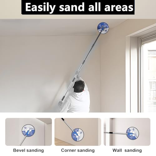 TOXYMHO Drywall Pole Sander,30 to 86 Inch Circular Sander with Adjustable Extension Pole, Manual Hand Drywall Sander for Walls and Ceilings, Includes 5pcs Sanding Sheets (80, 100, 120, 180, 240 Grit) - Image 4