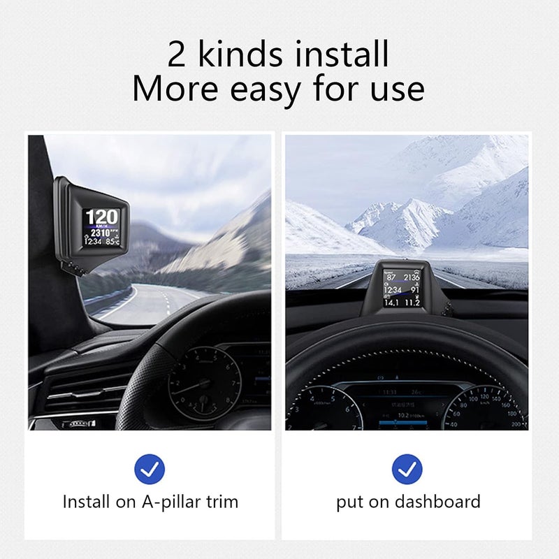 wiiiw عرض رأس السيارة، HUD P8، نظام مزدوج OBDII و GPS، أول نموذج في السوق يمكن تركيبه على تريم عمود A، يعمل فقط على معظم السيارات من 2008 وما فوق - Image 5