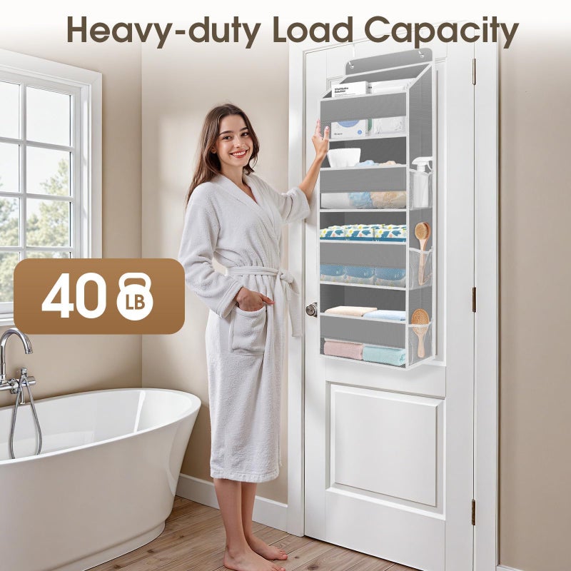 SpaceHacks 1 Pack Over The Door Organizer, Hanging Storage Organizer with Clear Window, 40lb Ultra Sturdy Large Capacity Room Organizer for Pantry Laundry Bathroom Nursery Closet Baby Essential (Grey) - Image 5