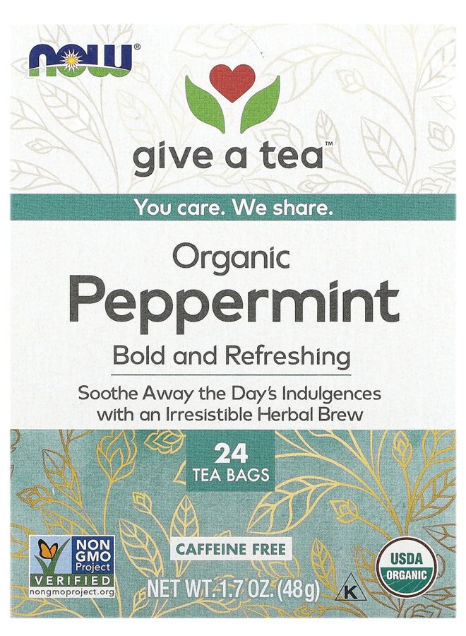 now Organic Peppermint Tea Caffeine Free 24 Tea Bags 1.7 oz (48 g)