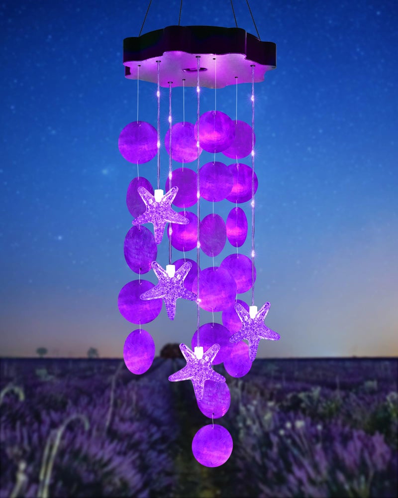 Toodour Solar Wind Chimes for Outside, Shells Light Gifts for Mom Grandma Women Wife Girls, Waterproof Solar Outdoor Decorative Mobile Light for Holiday Garden Porch Yard Outdoor Decor (Purple) - Image 1