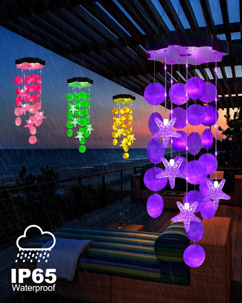 Toodour Solar Wind Chimes for Outside, Shells Light Gifts for Mom Grandma Women Wife Girls, Waterproof Solar Outdoor Decorative Mobile Light for Holiday Garden Porch Yard Outdoor Decor (Purple) - Image 3