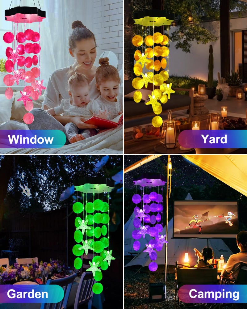 Toodour Solar Wind Chimes for Outside, Shells Light Gifts for Mom Grandma Women Wife Girls, Waterproof Solar Outdoor Decorative Mobile Light for Holiday Garden Porch Yard Outdoor Decor (Purple) - Image 5